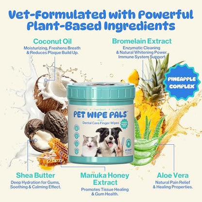 All-in-1 Dog Teeth Cleaning Wipes | Enzymatic Whitening + Micro Scrubbing Beads | Pet Dental Wipes & Finger Tooth Brushing Kit | Plant-Based Dental Care for Cats & Dogs (60 Count) - Image 4
