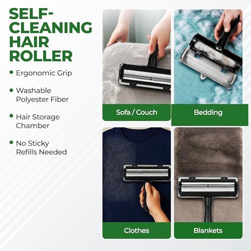 Reusable Pet Hair Remover Roller - 5-Piece Dog & Cat Hair Remover Kit for Couch, Furniture, Carpet, Car Seats & Clothes with Deshedding Glove, Fur Scraper & Cleaning Brush - Image 3