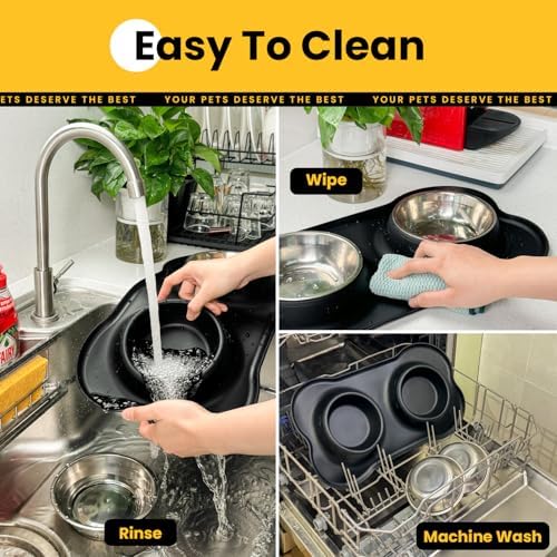 Conlun Dog Bowls with Silicone Mat, No Spill Stainless Set, XS, Black - Image 6