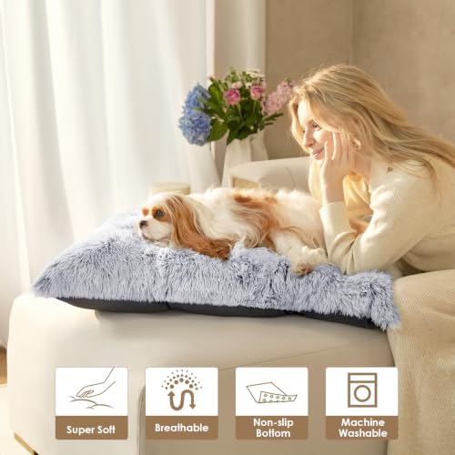 EHEYCIGA Fluffy Dog Crate Bed for Small Dogs, Plush Crate Pad, Grey - Image 6