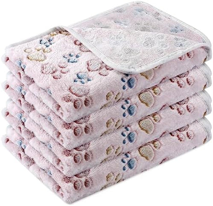 Tatuo 4 Pack Fleece Dog Blanket for Pet,Beige,41 x 30 Inch,Paw by Tatuo