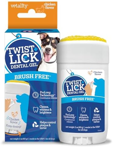 Twist + Lick Brush Free Dental Gel for Dogs, 30 Day Supply, Fresh Breath by VetalityPetProducts