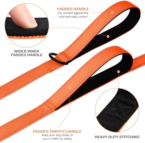 Joytale Dog Leash for Large Dogs that Pull, Double Handle, 4FT, Orange - Image 2