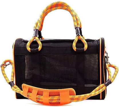 Buddy's Best Airline Approved Pet Carrier – Black & Orange Heavy Duty, Fits Under Seat, TSA Compliant, Ventilated Mesh Design w/Waterproof Base & Reflective Safety Strips by Buddysbest