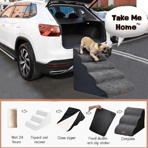 5-Step Dog Stairs for 23 Inch High Beds & 20-30 Inch Couch Bed, Non-Slip Balanced Indoor Pet Ramp Stairs for Small Old Large Dogs Cats to Get on Bed 30D - Image 6