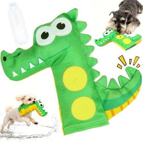 EXPAWLORER Floating Dog Toy for Pool & Summer, Squeaky Crinkle Paper Squeaker Enrichment Water Bottle Toy with No-Stuffing Body, Interactive Puzzle Training Toys for Small Medium Dogs Puppy, Crocodile by EXPAWLORER