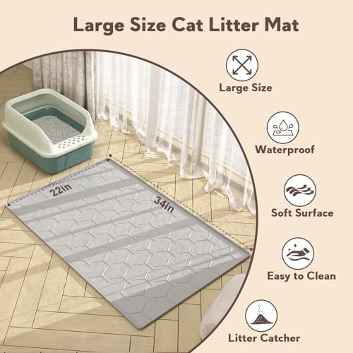 Garoopion Silicone Cat Litter Mat 34×22 inch, Easy to Clean, Gray - Image 4