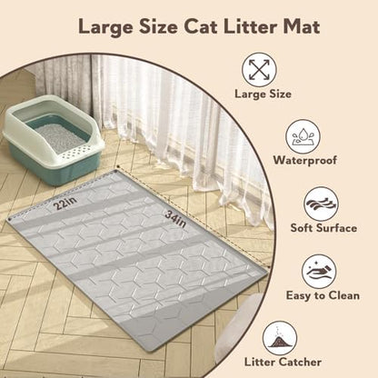 Garoopion Silicone Cat Litter Mat 34×22 inch, Easy to Clean, Gray - Image 4