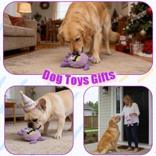 Monster Stuffed Squeaky Dog Toy, Crinkle Dog Plush Toy, Purple - Image 4