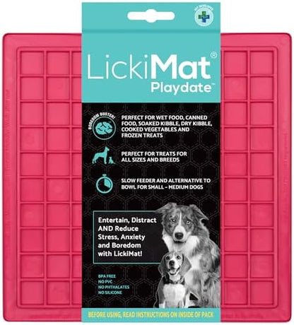 LickiMat Classic Playdate Slow Feeder for Dogs Lick Mat Boredom Anxiety Reducer Perfect for Food Treats Yogurt Liquid Food Peanut Butter Fun Alternative to a Slow Feed Dog Bowl, Pink by LICKIMAT