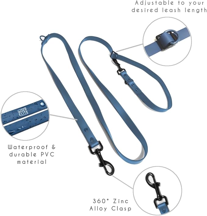 Hands-Free Waterproof Dog Leash, Adjustable Waist & Crossbody Dog Leash for Running, Walking & Hiking (Blue, 8 FT)