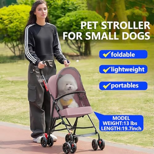 Cat Stroller Foldable Lightweight for Small Dogs Cats 0-15 lbs Pink - Image 2