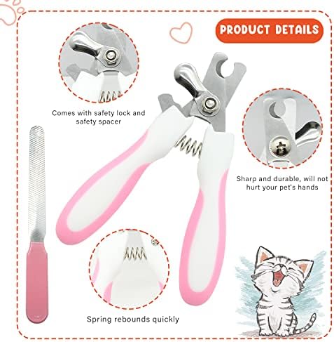 Cat Grooming Kit Set with Pet Shedding Slicker Brush Nail Clipper Trimmer Pet Massage Bath Glove Flea Comb for Bunny Puppy Kitten Guinea Pig Chinchilla Ferret Small Animals (Red, Pink) - Image 6