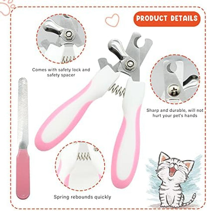 Cat Grooming Kit Set with Pet Shedding Slicker Brush Nail Clipper Trimmer Pet Massage Bath Glove Flea Comb for Bunny Puppy Kitten Guinea Pig Chinchilla Ferret Small Animals (Red, Pink) - Image 6