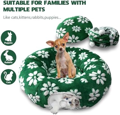 Cute Round Cat Tunnel for Indoor Cats, Green Flower - Image 4