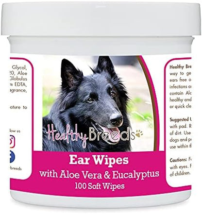 Healthy Breeds Belgian Sheepdog Ear Cleaning Wipes with Aloe & Eucalyptus for Dogs 100 Count by HealthyBreeds