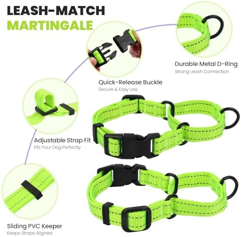VIVAGLORY Double Handle Dog Leash Twingrip, 5ft x 1in, M, Neon Yellow - Image 4