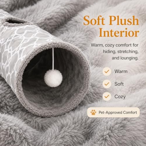 Geometric 3 Way Cat Tunnel with Plush Inside,Cats Toys Collapsible Tunnel Tube with Balls, for Rabbits, Kittens, Ferrets,Puppy and Dogs - Image 2