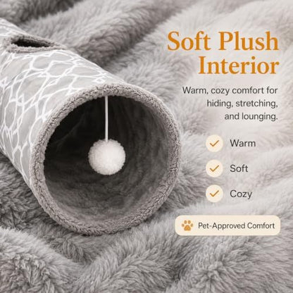 Geometric 3 Way Cat Tunnel with Plush Inside,Cats Toys Collapsible Tunnel Tube with Balls, for Rabbits, Kittens, Ferrets,Puppy and Dogs - Image 2