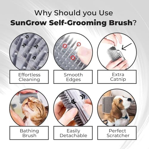 SunGrow Self-Grooming Brush for Ferrets & Cats, Light Gray Self Massager, Mountable to Corners and Flat Surfaces, Includes Brush, Catnip, Screws and Adhesive Tape (2 Pieces) - Image 4
