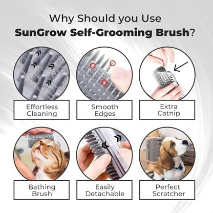SunGrow Self-Grooming Brush for Ferrets & Cats, Light Gray Self Massager, Mountable to Corners and Flat Surfaces, Includes Brush, Catnip, Screws and Adhesive Tape (2 Pieces) - Image 4