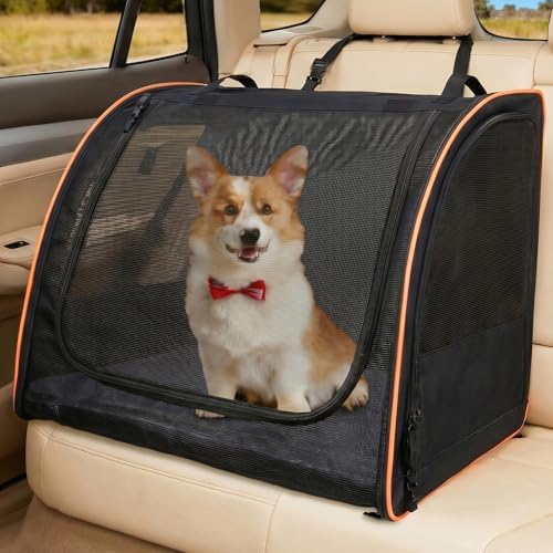 Dog Car Seat, Enclosed Carrier for Pets Travel Safety Dog Crate Soft-Sided Covered Car Kennel Carrier for Backseat for Medium Dogs by UNICITII