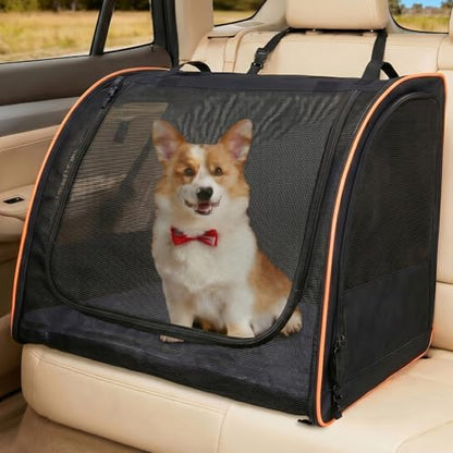 Dog Car Seat, Enclosed Carrier for Pets Travel Safety Dog Crate Soft-Sided Covered Car Kennel Carrier for Backseat for Medium Dogs by UNICITII