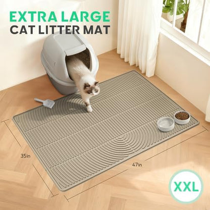 Pawtasy Cat Litter Mat,47" x 35" Extra Large Silicone Waterproof Litter Trapping Mat for Scatter Control Soft on Kitty Paws Non-Slip Easy to Clean - Image 5