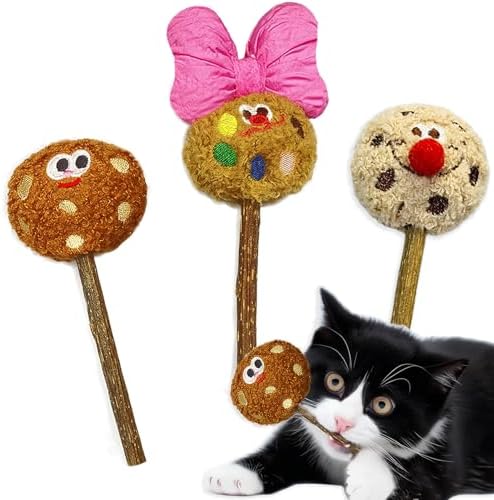 Silvervine Sticks for Cats (3-Pcs), Catnip Lollipop Cat Toy for Indoor Cats, Natural Cat Chew Toys for Kitten Teething and Teeth Cleaning by ALTABOMBA