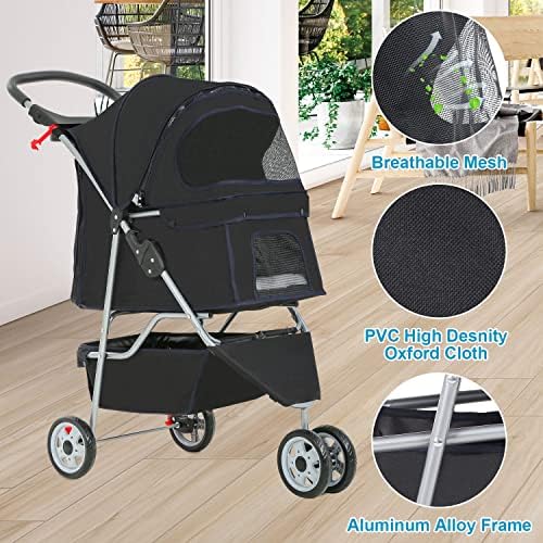 BestPet | 3-Wheel Foldable Pet Stroller | Black | Lightweight & Portable - Image 5
