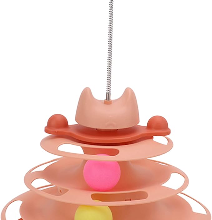 Cat Turntable Ball Toy, 4 Level Interactive Kitten Track Roller Exercise Toy with Feather Stick, Cats Toys Tower Cat Puzzle Toy Suitable for Interactive Kittens Chase Exercise