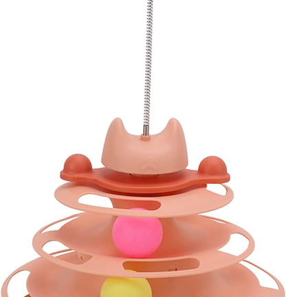 Cat Turntable Ball Toy, 4 Level Interactive Kitten Track Roller Exercise Toy with Feather Stick, Cats Toys Tower Cat Puzzle Toy Suitable for Interactive Kittens Chase Exercise