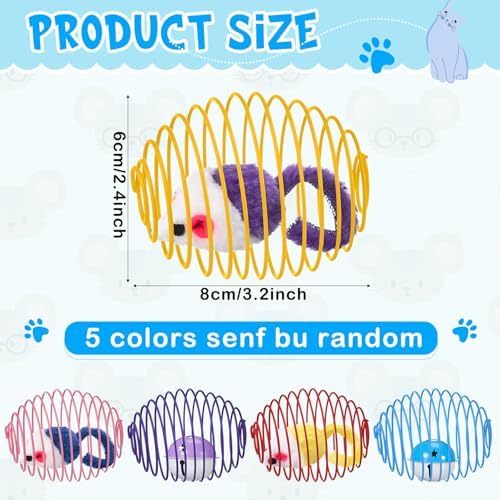 Jecery 5 Pcs Cat Toys Spring,Mouse and Bell,Mix Colors - Image 2