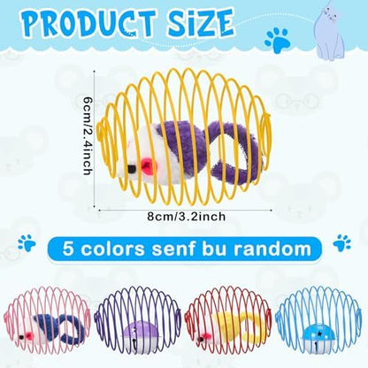 Jecery 5 Pcs Cat Toys Spring,Mouse and Bell,Mix Colors - Image 2
