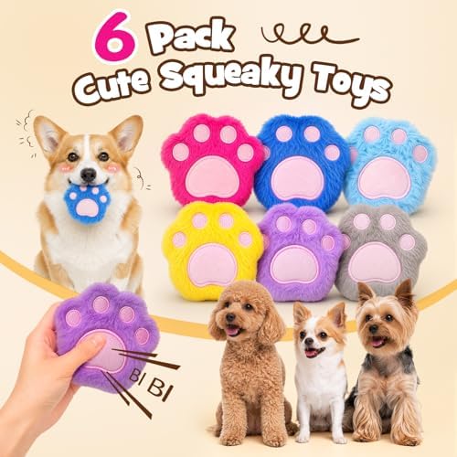 6 Pack Squeaky Paw-Shaped Dog Toys for Small Dogs Under 20 lb - Image 2