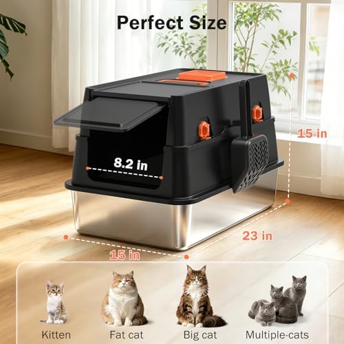Enclosed Stainless Steel Litter Box with Lid, Extra Large Cat Litter Box - Image 6