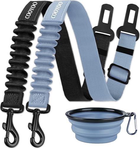 COOYOO Dog Seat Belt,3 Piece Set Retractable Dog Car Adjustable Seatbelts for Vehicle Nylon Pet Safety Heavy Duty & Elastic & Durable Car Harness for Dogs by COOYOO