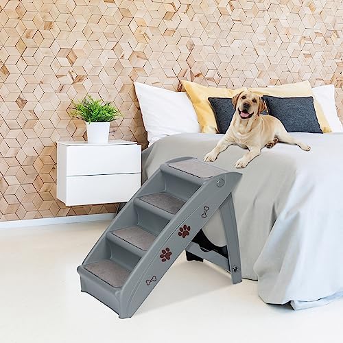 Foldable Pet Stairs with Non-Slip Surface, Portable Dog Steps Ramp for High Beds, Couches, Cars and SUVs, Support Up to 150lbs, Waterproof, Grey - Image 2
