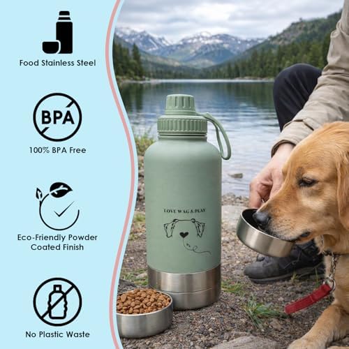 Love Wag & Play Dog Water Bottle with Food Bowls, Portable Stainless Steel Bottle for Dogs, Leakproof Travel Design with Detachable Bowls for Walks, Hikes and Outdoor Adventures (32 oz) - Image 5