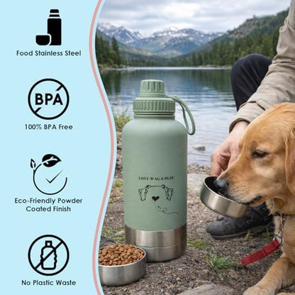 Love Wag & Play Dog Water Bottle with Food Bowls, Portable Stainless Steel Bottle for Dogs, Leakproof Travel Design with Detachable Bowls for Walks, Hikes and Outdoor Adventures (32 oz) - Image 5