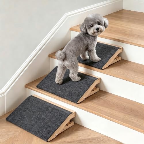 Adjustable Wooden Dog Stair Ramp, Stable Heavy Duty Pet Step Ramp, No Assembly Required Foldable Non Slip Pet Stairs for Small Dogs, Joint Support for Puppy Senior Injured Pets (3-Pack) by Unknown