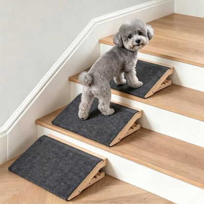 Adjustable Wooden Dog Stair Ramp, Stable Heavy Duty Pet Step Ramp, No Assembly Required Foldable Non Slip Pet Stairs for Small Dogs, Joint Support for Puppy Senior Injured Pets (3-Pack) by Unknown
