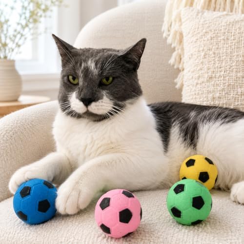 SPOT Sponge Soccer Ball Cat Toys for Cats and Kittens - Interactive and Colorful Plush Toy, Fun to Bat and Chase, Keep Cats Entertained - 1.5" Assorted 4-Pack - Image 6