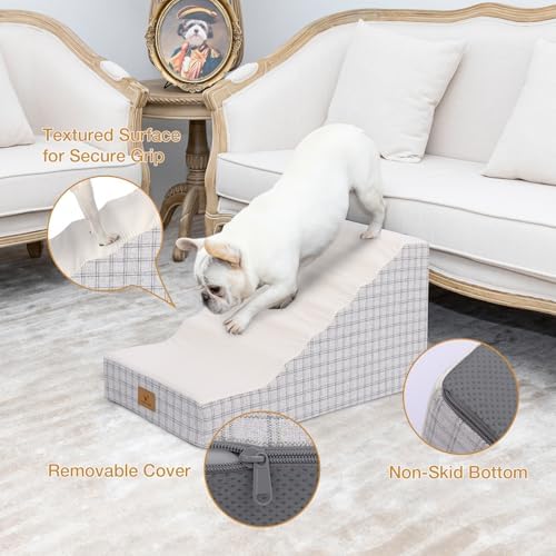 Pets Ramp for High Beds, Small Dogs & Senior Cats - Non-Slip Texture & Machine Washable Cover - Supportive Foam for Joint Comfort, Easy Climb for Couch, Sofa, Furniture (Beige) - Image 2