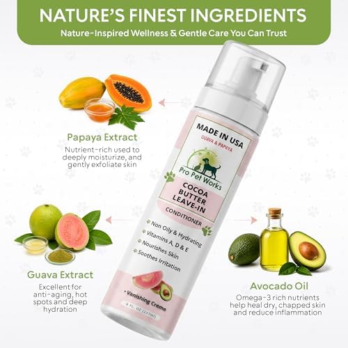 Pro Pet Works 5 in 1 Cocoa Butter Leave-in Dog Conditioner Lotion for Dogs & Cats-Hot Spot Cream/Balm for Allergies, dermatosis, Paw Fungus Or Itchy Skin-Heals Small Cuts & Abrasions[Made in USA] - Image 2
