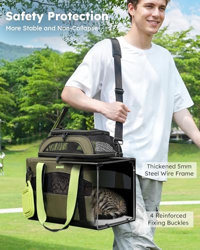 Pecute Cat Carrier,Top Expandable Dog Crate for Travel, Green - Image 2