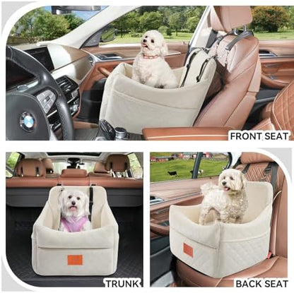 GL GLENSLAVE Dog Car Seat for Small/Medium Dogs, Dog Booster Car Seats with Thick Cushion for Dogs Under 35lbs, Detachable Washable Pet Carseat with Storage Pockets, 2 Safety Belts(Beige) - Image 2