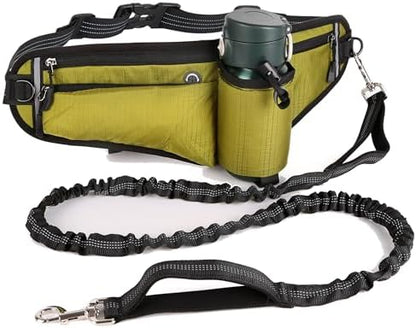Hands Free Dog Leash Waist Belt, Heavy Waterproof Wear-Resistant Fabric, Built-in Storage Bag, Night Reflective Design, Anti-Pull Bungee Running Leash for Medium and Large Dogs (Gree) by BarkBot