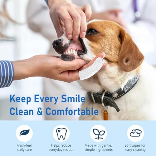 80 Counts Pet Dental Finger Wipes for Dogs and Cats - Disposable Dog Teeth Cleaning Wipes for No-Rinse Daily Oral Care, Pet Tooth Cleaning Wipes - Image 2