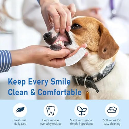 80 Counts Pet Dental Finger Wipes for Dogs and Cats - Disposable Dog Teeth Cleaning Wipes for No-Rinse Daily Oral Care, Pet Tooth Cleaning Wipes - Image 2